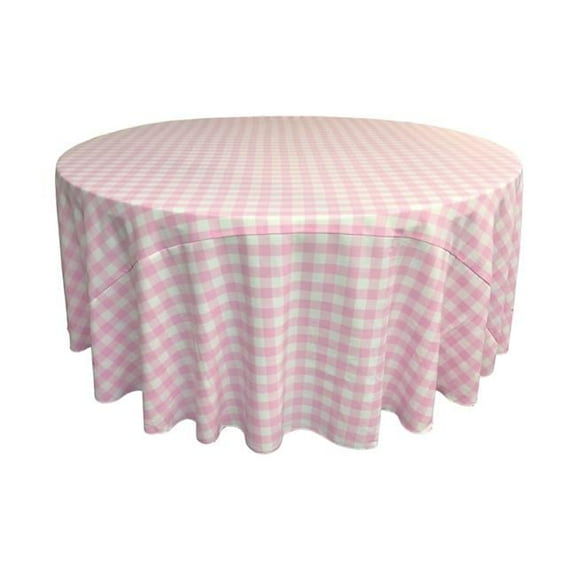 TCcheck132R-PinkK37 Polyester Gingham Checkered Tablecloth - White & Pink - 132 in. Round