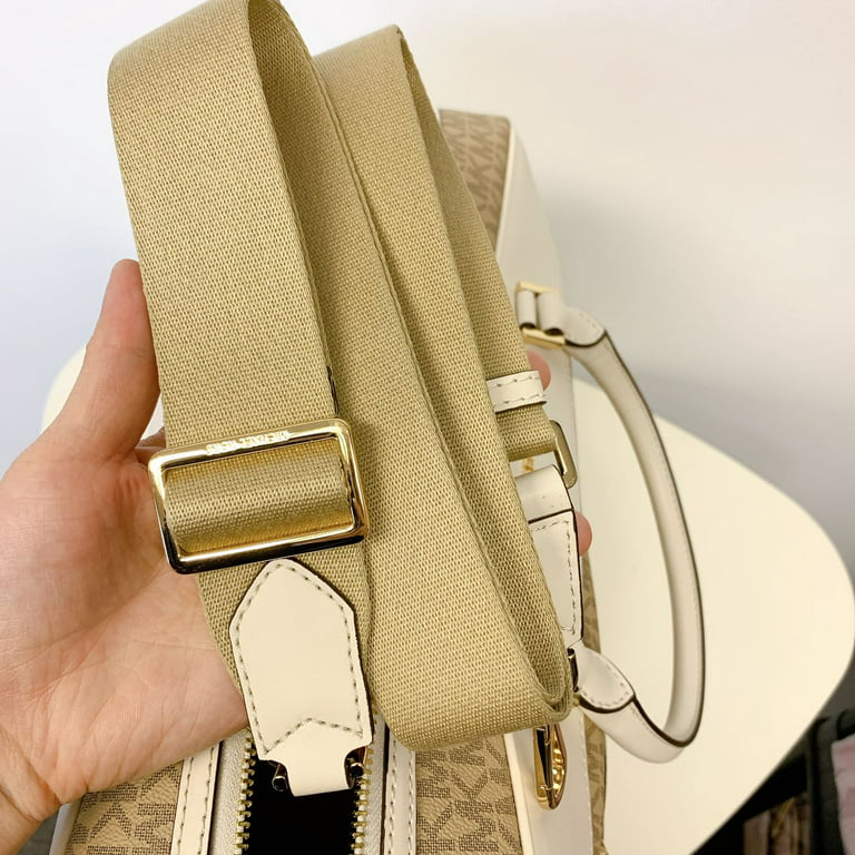 Michael Kors Travel Large Light Cream PVC Patches Top Zip Weekender Duffle Bag