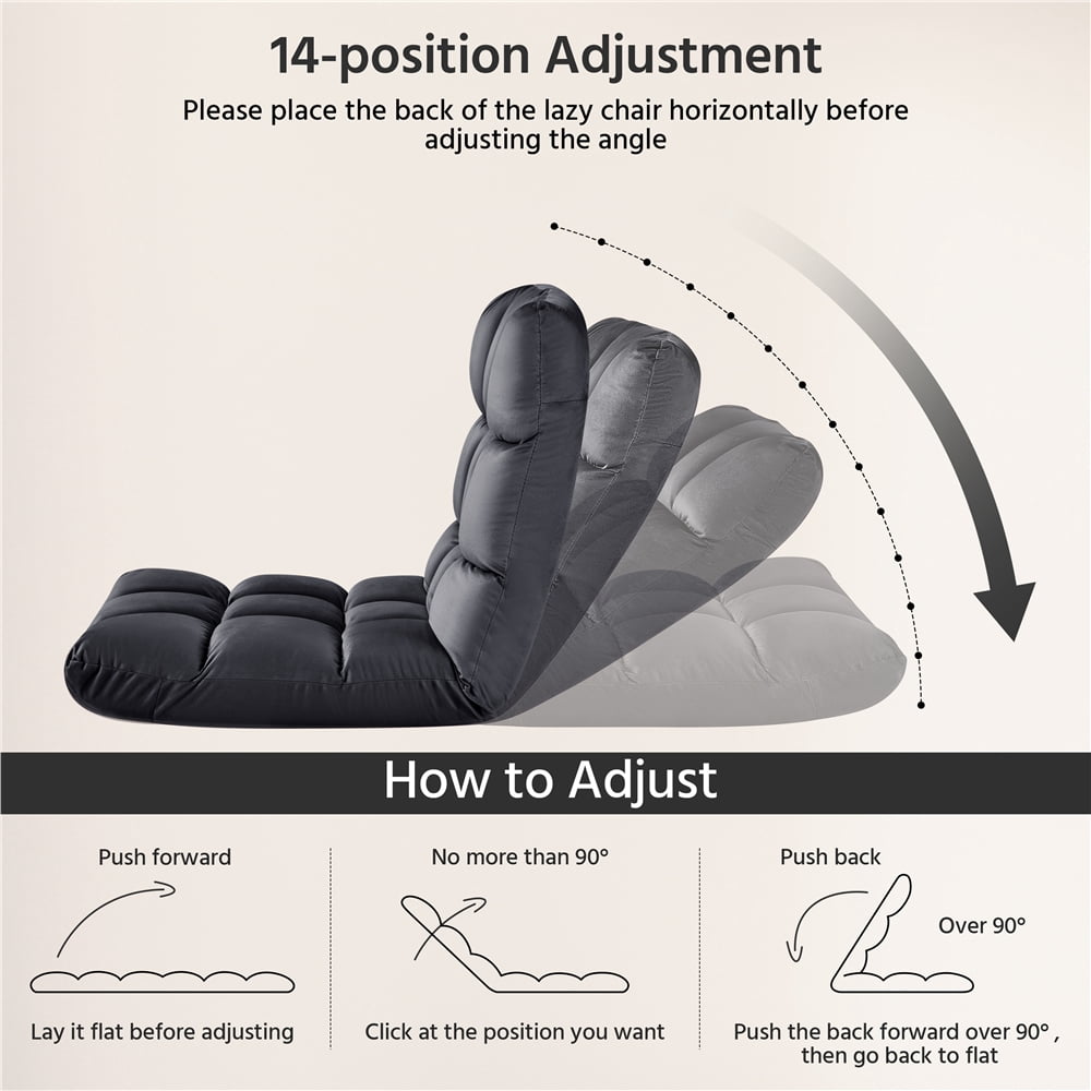 Yaheetech Floor Folding Padded Lounge Chair Video Game Chair with 14 Adjustable Positions, Gray