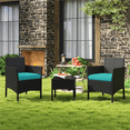 thumbnail image 2 of Renwick 3-Piece Rattan Furniture Set with 1 Side Table and 2 Chairs, Black/Cyan, 2 of 10