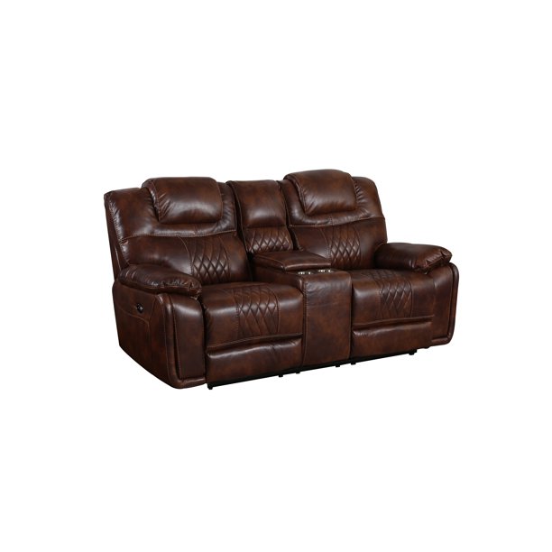 41 Rich Brown Power Dual Reclining Loveseat And Center Console In Leather Gel Com Dual Reclining Loveseat, Leather Reclining Sofa With Center Console