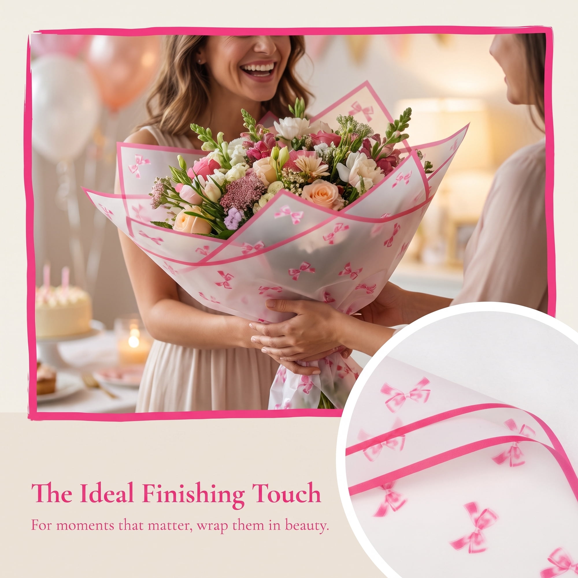 Unique Bargains Waterproof Luxury Matte Gift Wrapping Paper for Bouquets Pink 21.3"x 21.3"