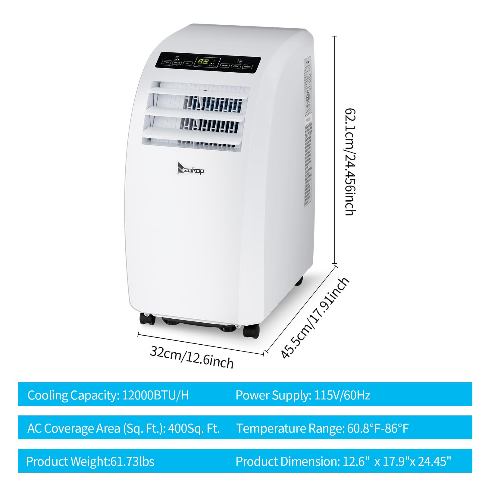 Zokop 12000btu Ype 12c 115 00v Portable Air Conditioner Abs Side Outlet Portable Refrigeration Dehumidification Fans White Walmart Com Walmart Com