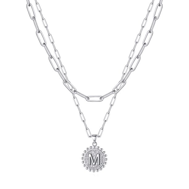 Colgante con inicial de cadena de clip de papel de plata Ursteel de Collares