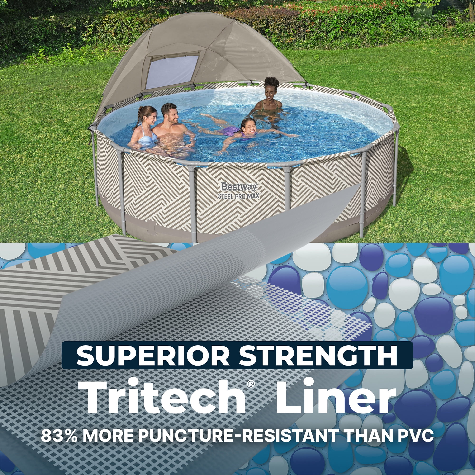 Bestway Steel Pro MAX 13'x42" Metal Frame Above Ground Pool, Canopy, Pump, Ladder, & Cover