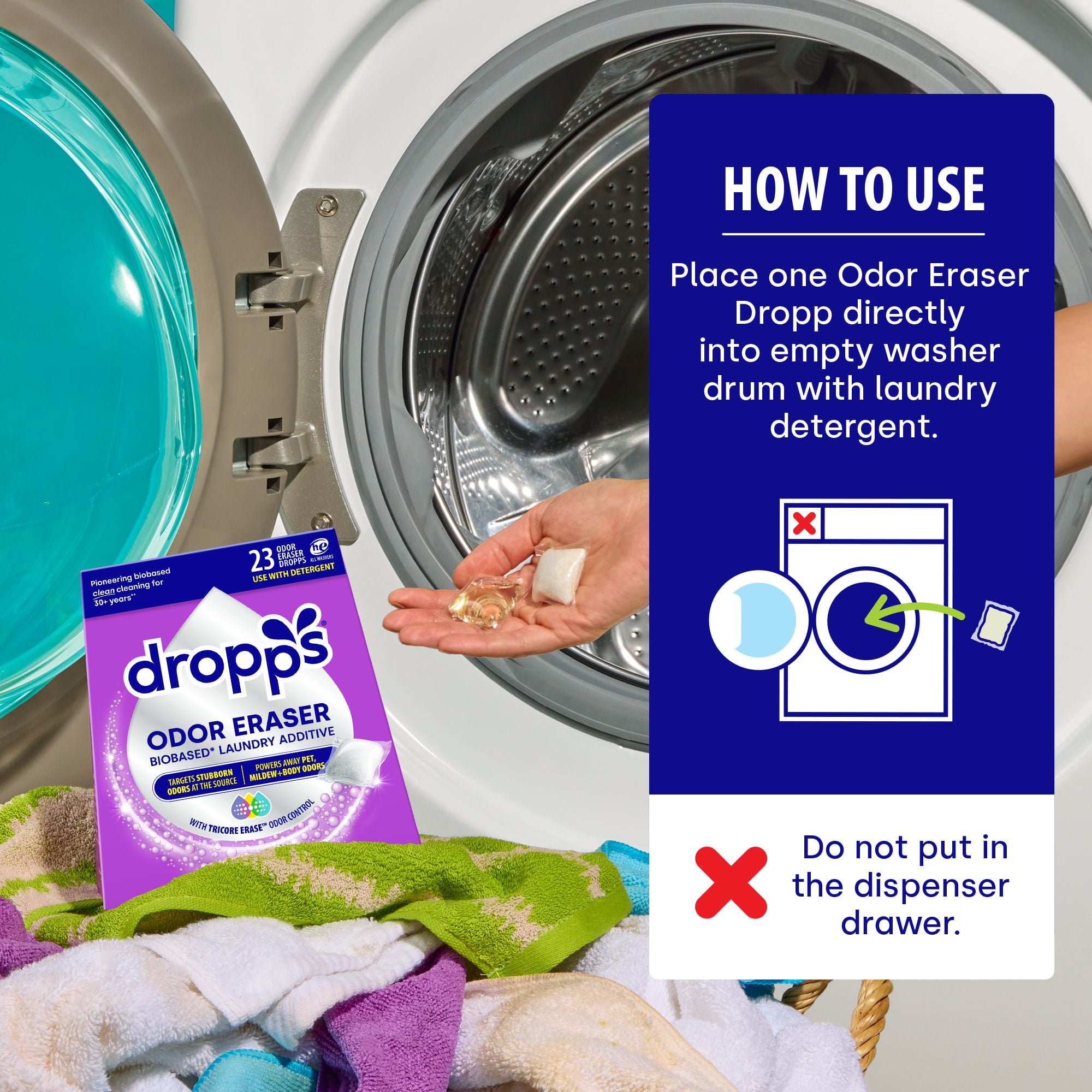 Dropps Odor Eraser Laundry Additive Pods for Odor Control, 23 Count
