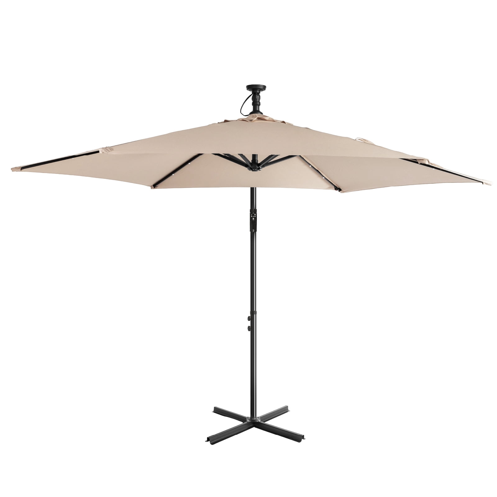 UBesGoo 10 Feet Solar LED Offset Cantilever Hanging Market Patio Umbrella,Easy Crank & Tilt Adjustment, for Garden Deck Pool Patio,Khaki
