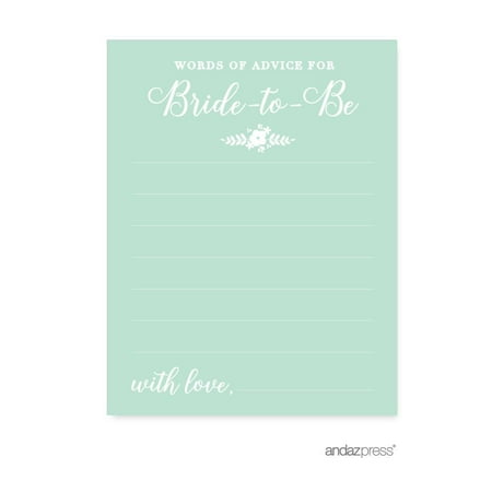Words of Wisdom Floral Mint Green Wedding Bridal Shower Game Cards, 20-Pack