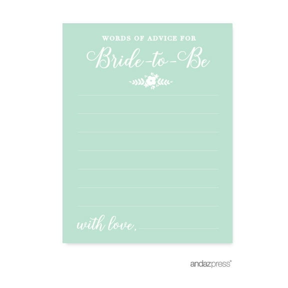 Words of Wisdom  Floral Mint Green Wedding Bridal Shower Game Cards, 20-Pack