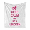 thumbnail image 1 of Keep Calm Soft Flannel Fleece Throw Blanket, Keep Calm and Be a Unicorn Text with Mythological Fairytale Pony Animal, Cozy Plush for Indoor and Outdoor Use, 50" x 70", Pink White, by Ambesonne, 1 of 6