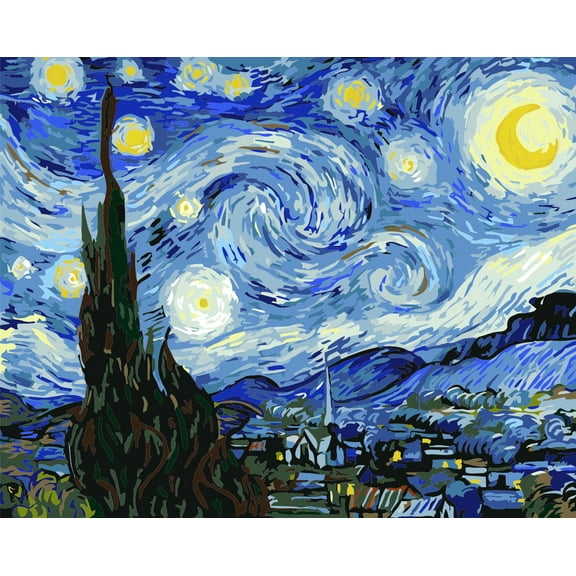 Paint by Number Kit On Canvas for Adults Beginner Van Gogh Famous Paintings DIY Acrylic Oil Painting Arts 16x20 Inch (Frameless, Starry Night)