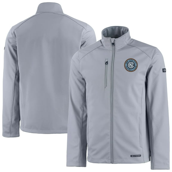 Men's Cutter & Buck  Gray New York City FC Evoke Eco Softshell Recycled Full-Zip Jacket