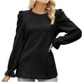 thumbnail image 3 of Ankola Womens Eyelet Embroidery Tops 2024 Puff Long Sleeve Crew Neck Blouses Casual Solid Pullover Loose Basic Tee Shirt, 3 of 4