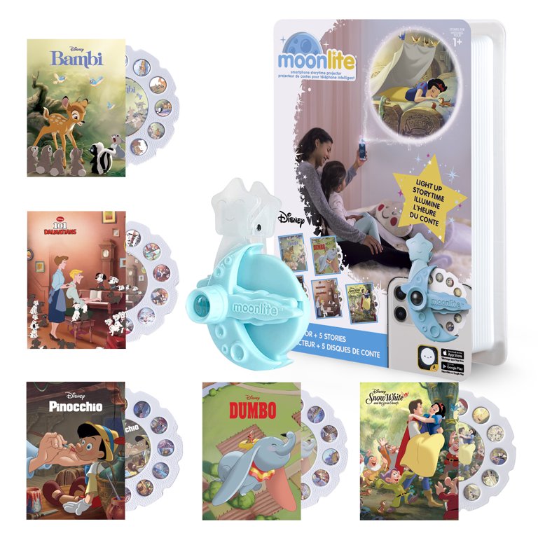 Moonlite Storytime Projector with 5 Disney Bedtime Stories for Kids,  Interactive Reading Gift Pack