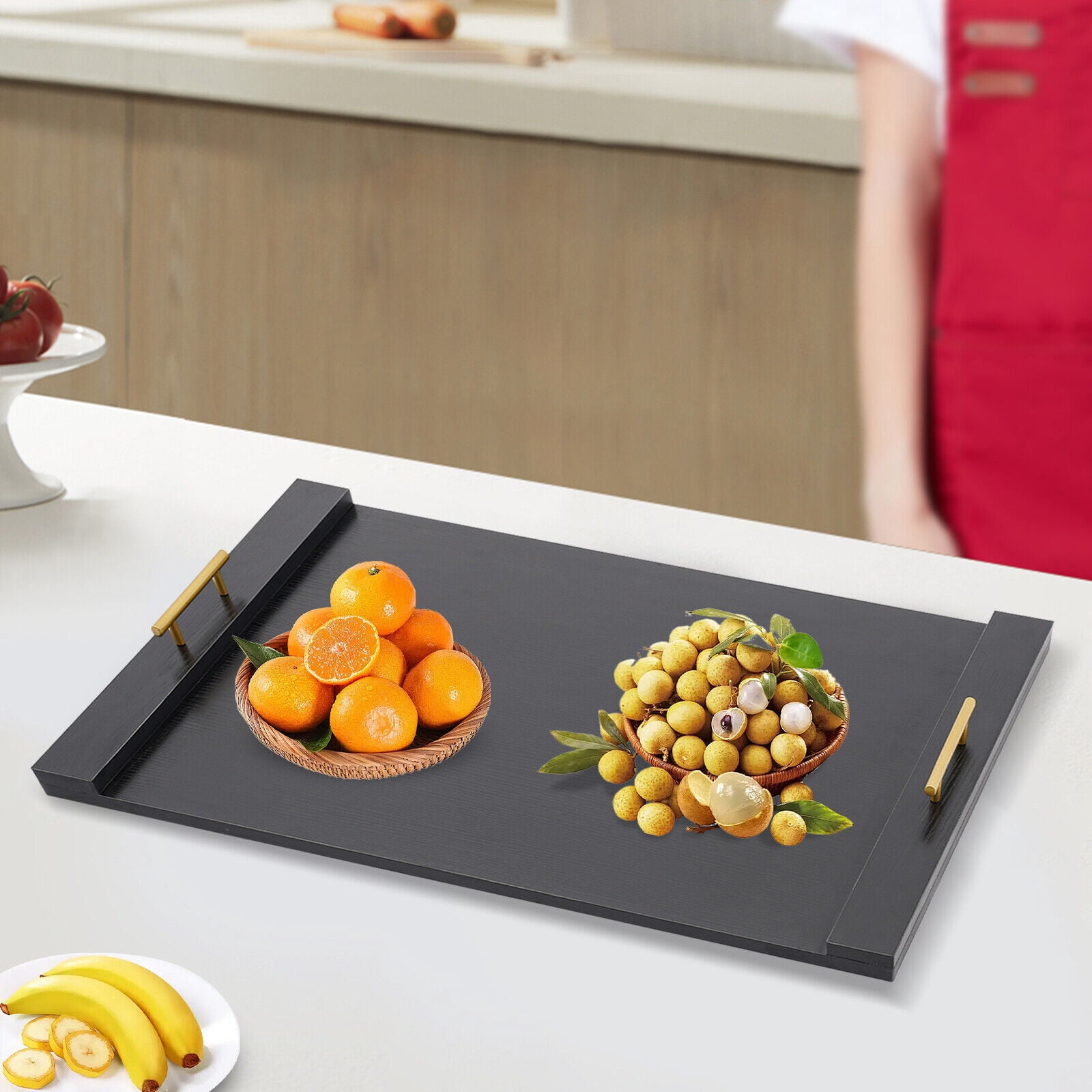 Wood Stove Cover, Noodle Board Stove Covers with Handles, Stovetop Plate for Gas Burner & Electric Stove, Wooden Stovetop Cover Cutting Board for Counter Space, 29.9 * 21.6in (Black)