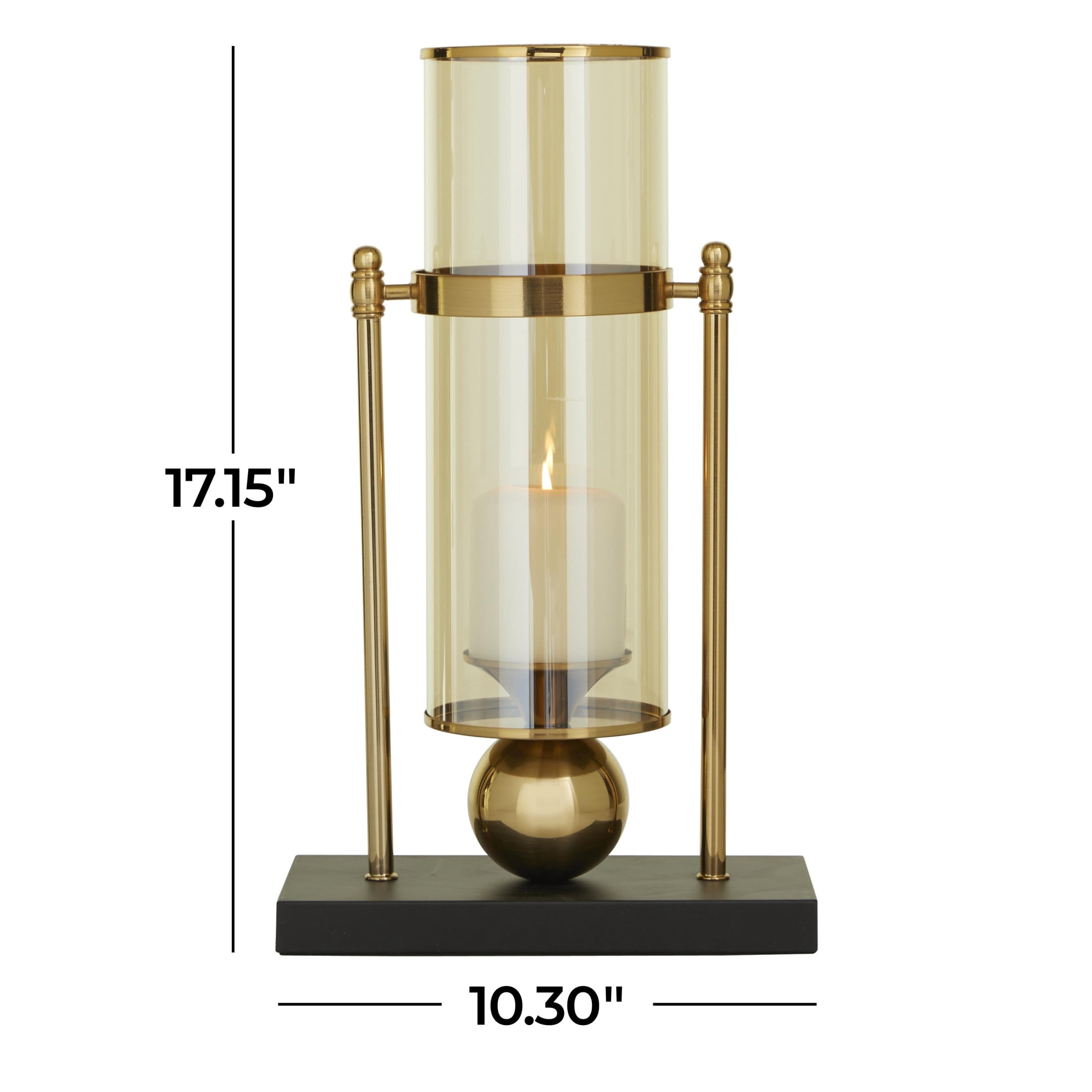 CosmoLiving by Cosmopolitan Gold Metal Iridescent Pillar Hurricane Lamp with Ball Accent and Black Base