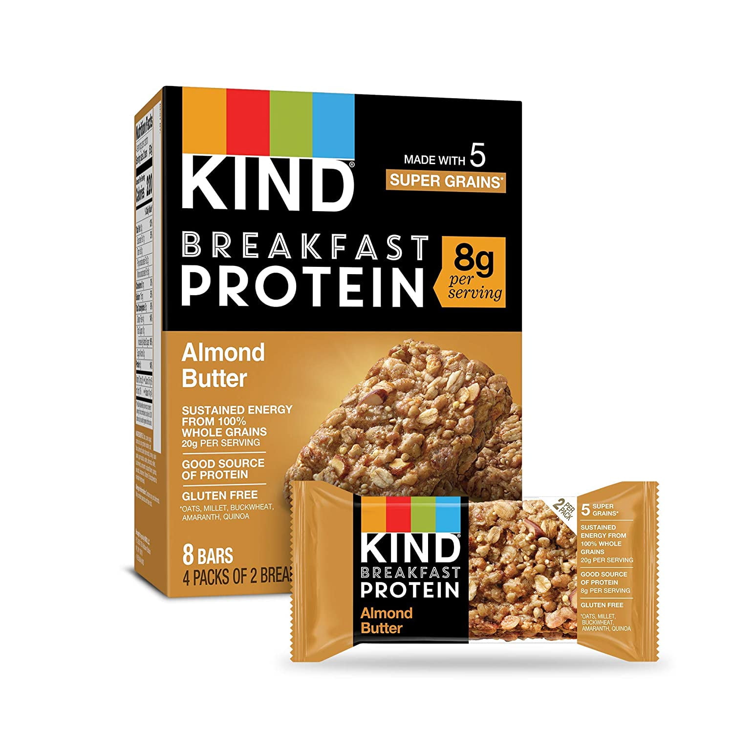 KIND Breakfast Protein Bars, Almond Butter, Gluten Free, 1.76oz, 32