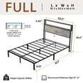 thumbnail image 4 of DRNANLIT Full Size Bed Frame with Headboard, LED Lights, Charging Station & Under Bed Storage, Rustic Grey, 4 of 9