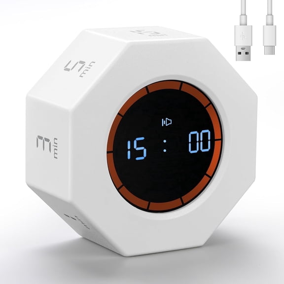 Rechargeable Pomodoro Timer, 8-Angle Auto-Rotating Screen with Gravity Sensor, Digital Timers for Classroom, Small Kitchen Timers for Cooking, Work and Study (Pearl White)