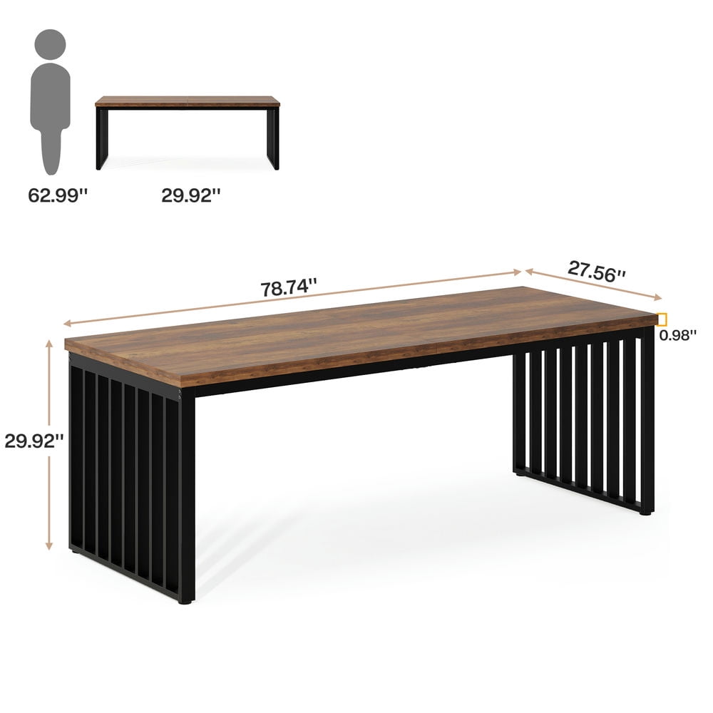 Spaco Modern Dining Table, 78.74 inches Sturdy Kitchen Table, Dining Table for Indoor as Living Room, Kitchen, Rustic Brown