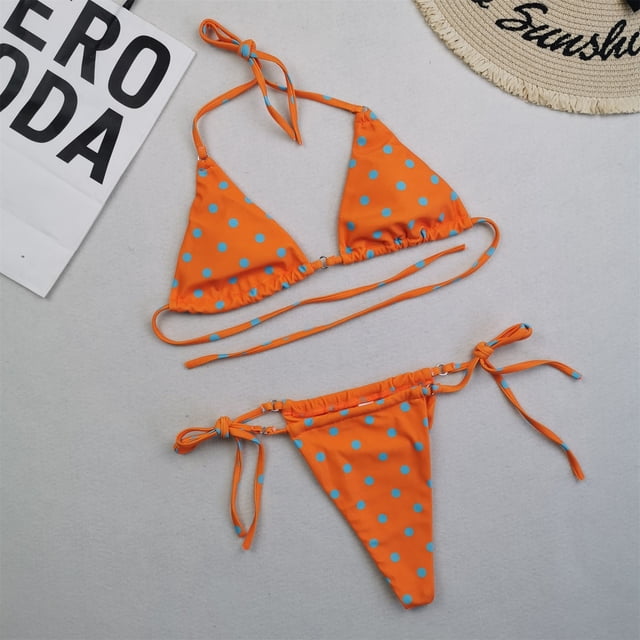 Qertyioot Womens Bikini Tops Sale Sexy High Breast Contrast Print Split Set Two Piece Swimsuit Sets