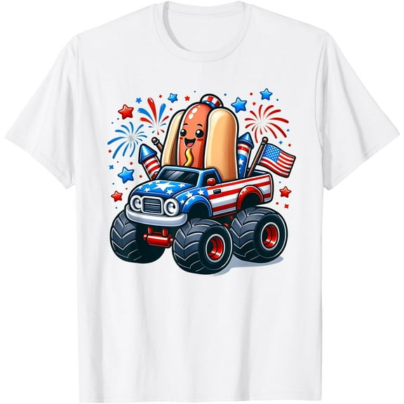4th of July Shirts s Hot Dog Red White Blue USA Flag T-Shirt , White