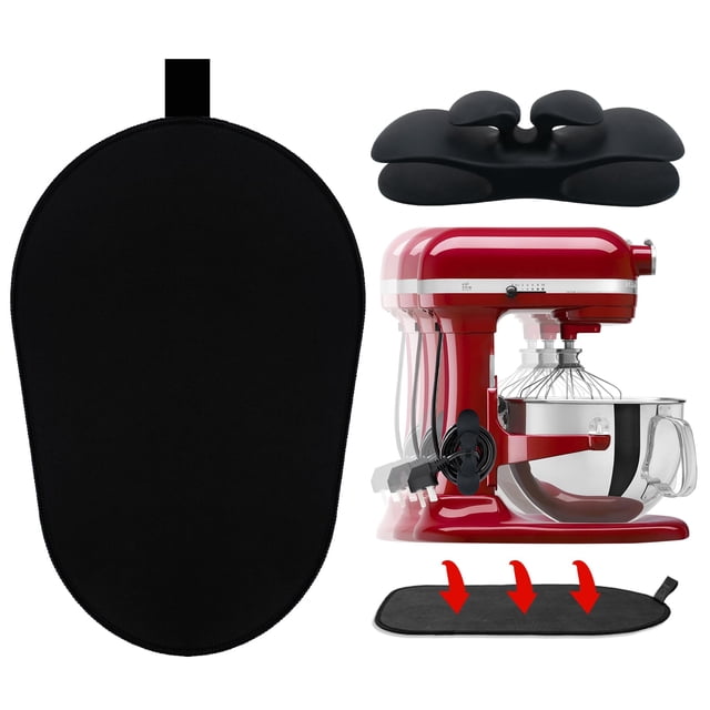 Mixer Slider Mat for Kitchenaid Stand Mixer Slider Mat with Bendable Cord Organizer for KitchenAid 6-8 Qt Appliances Air Fryer Slider Mat (6-8Qt, Black)