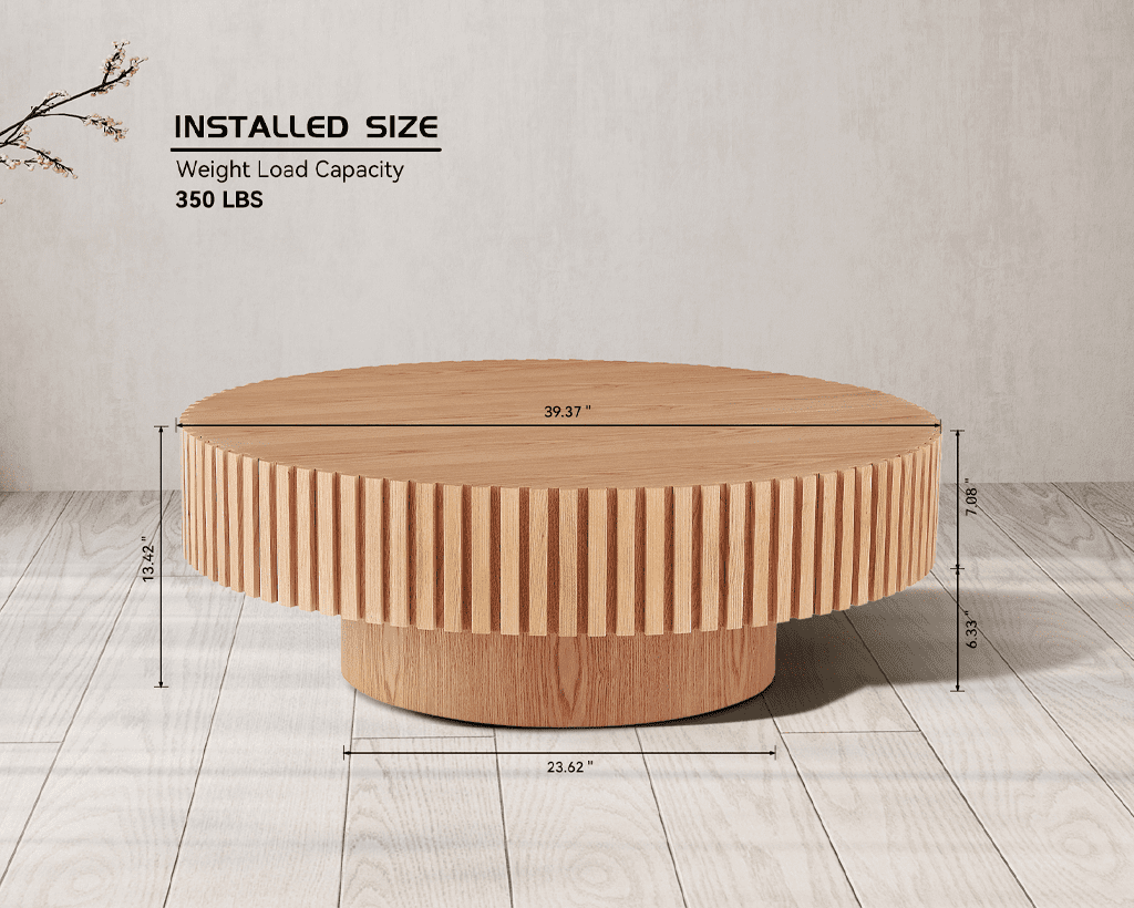 Kevinplus 39.37 Inch Round Coffee Table, Small Coffee Table for Living Room, Natural