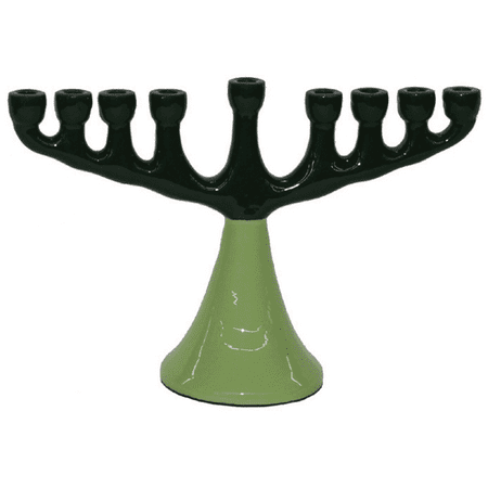 HomeEssentials Metal Aluminum Menorah Enamel Two Tone Green -6" H