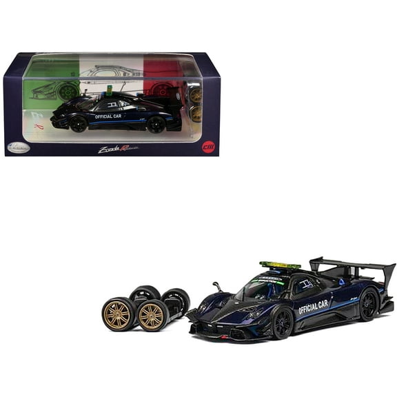 Pagani Zonda Revolucion "Official Car" Dark Blue and Carbon with Extra Wheels 1/64 Diecast Model Car by CM Models