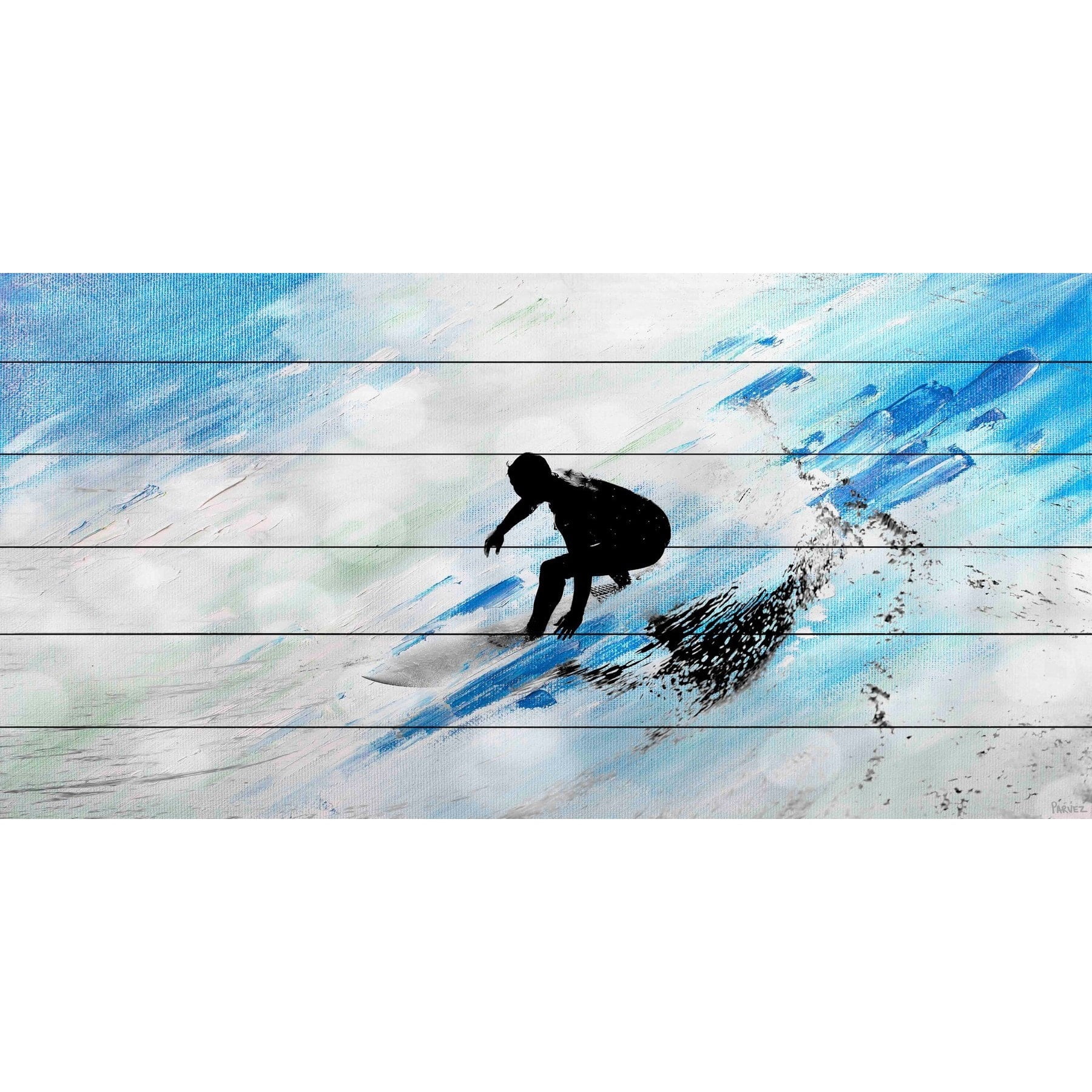 "White Surf Riding" Painting Print on White Wood