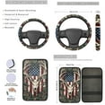 thumbnail image 3 of Jeiento Deer 13pcs Set Car Seat Cover Set with American Flag Steering Wheel Cover Seat Belt Strap Cover Armrest Cover Key Chain Coasters Lipstick Holder Universal Fits SUV Sedan Truck Van, 3 of 8