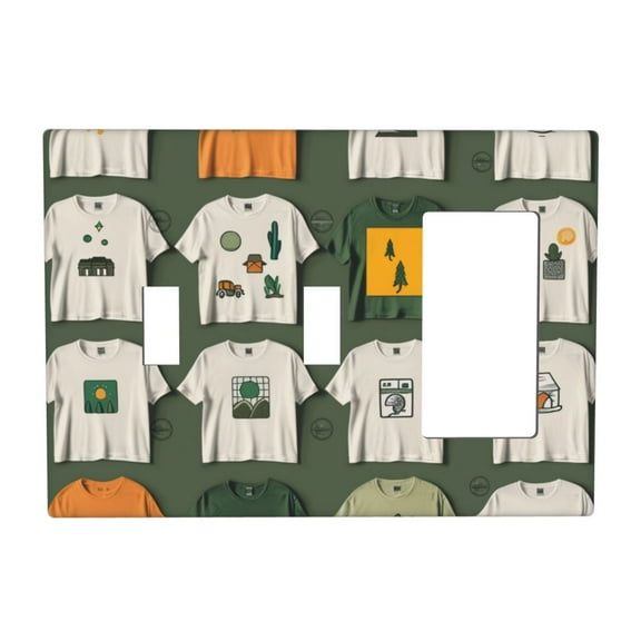 Hand Drawn Clothes Switch Cover Decorative Wall Plate 3-Gang 2-Toggle 1-Decor Standard Size