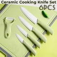 thumbnail image 2 of Peniguingy Ceramic Knife Set, 6 Piece Ceramic Cooking Knife Set with Holder,Ceramic Kitchen Chef Knife Ultra sharp Set,Vegetable Fruit Peeler, Rust Proof & Stain Resistant, Ergonomic Handles (Green), 2 of 7