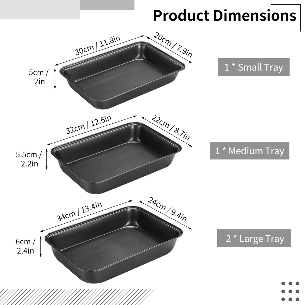 4PCS Non-stick Oven Tray, Carbon Steel Baking Trays, Deep Oven Tray Set, Roasting Tins Ovenware, Rectangle Baking Cookie Sheet, Cooking and Baking Pans, Dishwasher Safe