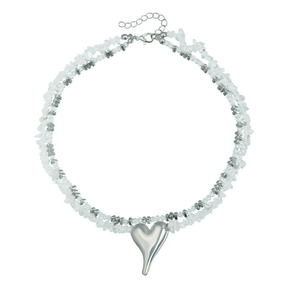 Fashionable Natural Stone Heart Pendant Necklace Adjustable Length Neckchain Lightweight Jewelry For Casual Or Party