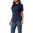 thumbnail image 4 of Unique Bargains Women's Bow Tie Neck Office Elegant Short Sleeve Blouse Top M Dark Blue, 4 of 6