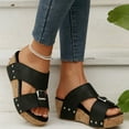 thumbnail image 4 of Platform Wedge Sandals for Women 2025 Vintage Roman Buckle Open Toe Chunky Heeled Slip on Slippers, 4 of 7