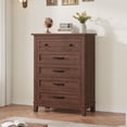 thumbnail image 1 of Commode à 5 Tiroirs pour Chambre, Commode Verticale de 41,3 Po de Hauteur avec Grand Rangement, Coffre de Garde-Robe Autoportant en Bois pour Chambre, Salon, Noyer, 1 of 7