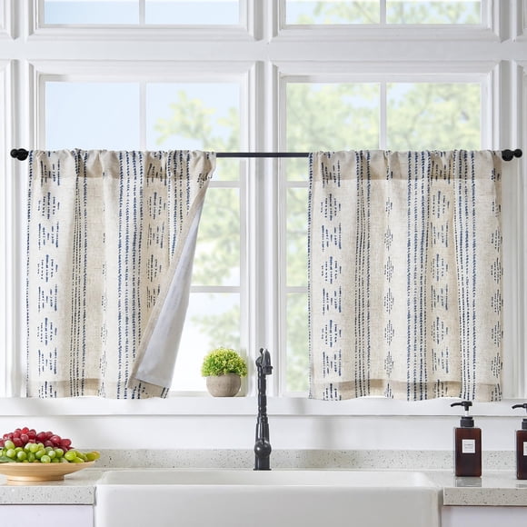 Cortinas Jinchan Boho para ropa de cocina, 60 cm, color azul, 2 paneles