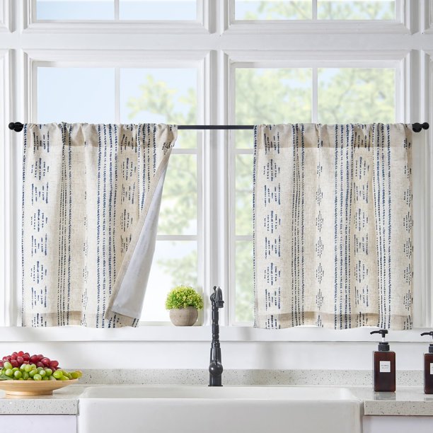 Cortinas Jinchan Boho para ropa de cocina, 60 cm, color azul, 2 paneles