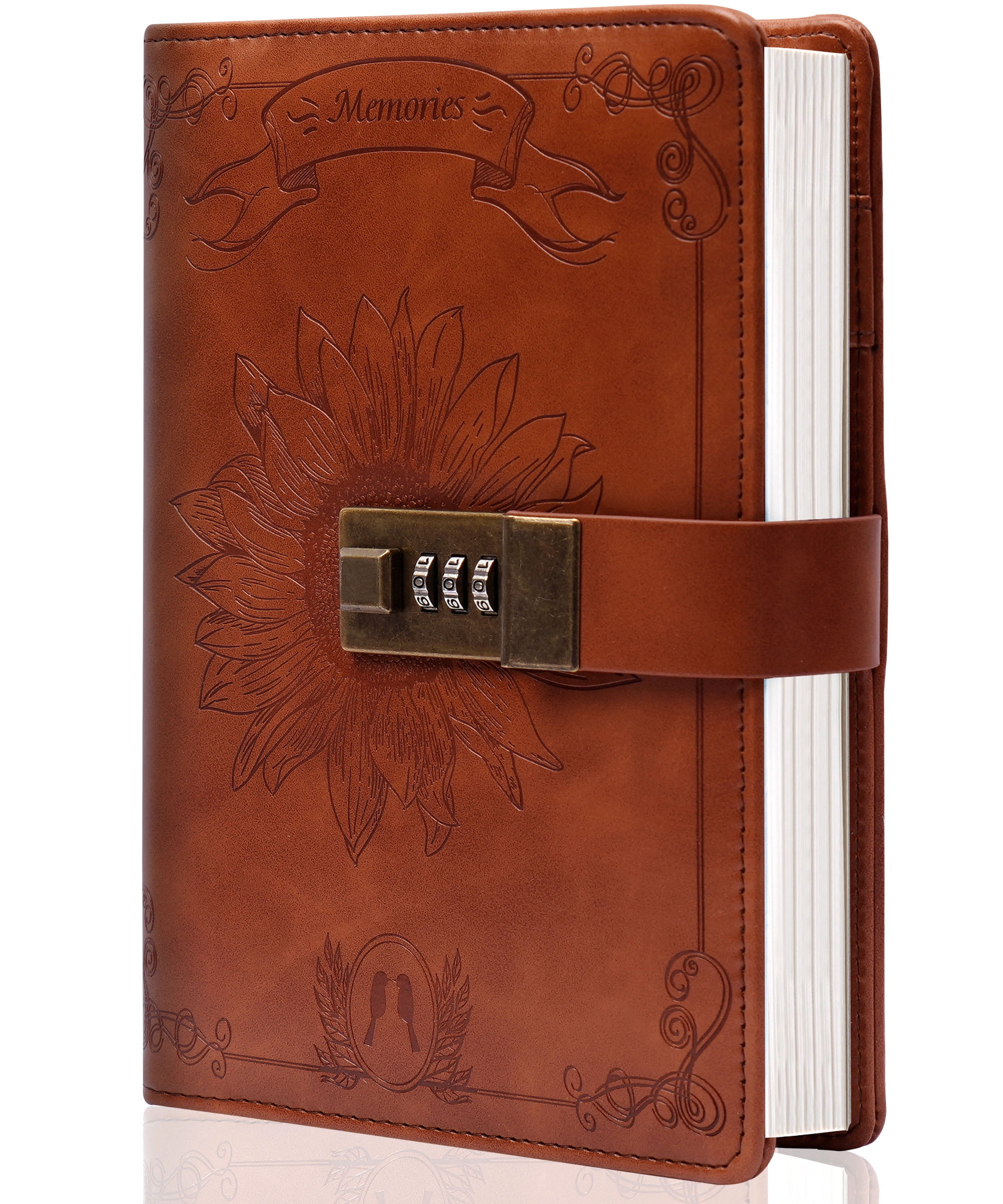 Sunflower Pink Lock Diary for Women Vintage Lock Journal Refillable Personal Locking Diary Leather Locking Journal Writing Notebook Girls B6 Secret Journal with Combination Passwords 5.5 x 7.8 in 