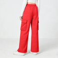 thumbnail image 5 of ATOGUTA Girls Cargo Sweat Pants Casual Pants Elastic Waist Hiking School Uniform Sweatpants Joggers Size 5T-15, Red, 5 of 6