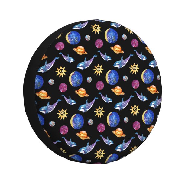 Fotbe Whales In Space Funda de Llanta de Repuesto con Estampado, Engrosada, Ajuste Universal para Jeep, Remolque, RV, SUV, Camión-14 inch