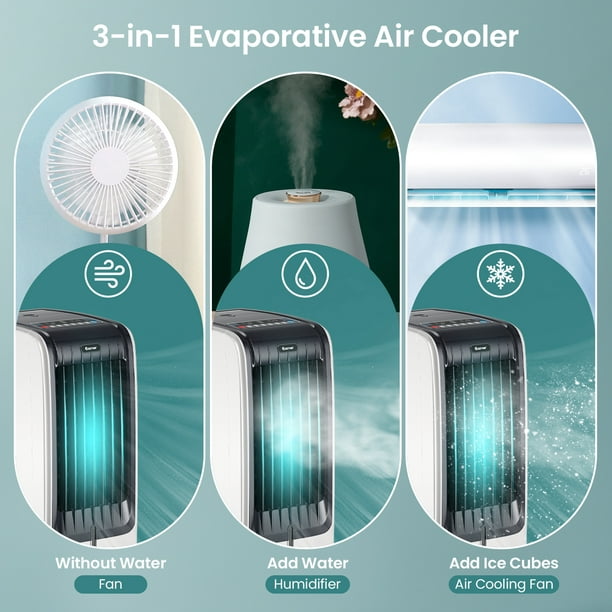 Climatiseur par Ã‰vaporation, Ventilateur/Humidificateur Portable avec  TÃ©lÃ©commande de ContrÃ´le 