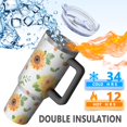 thumbnail image 5 of Sunflower 40oz Tumbler with Handle and Straw, Large Capacity Travel Cup for Hot & Cold Drinks, Double Walled Vacuum Insulated Cup, Butterfly Lover Birthday Gifts for Women Girls, Spring, 5 of 6