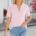 thumbnail image 2 of JSKUMAR Short Sleeve V Neck Tops for Women Solid Casual Summer 2024 Trendy Blouses Pink,L, 2 of 6
