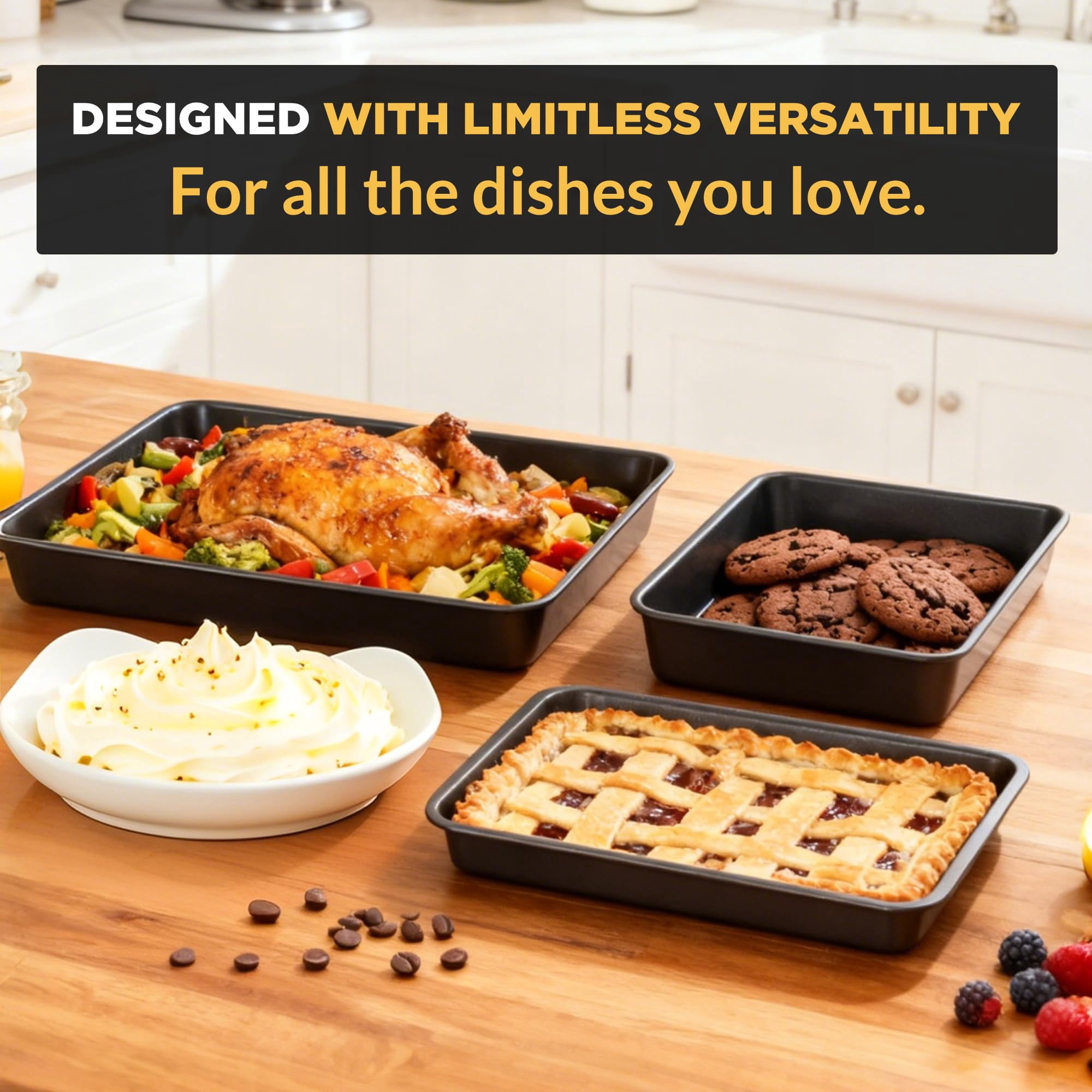 Baking & Cookie Sheets 3-Piece Black Carbon Steel Oven Safe for Roasting Cooking