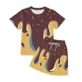 thumbnail image 3 of ibiyuan Girls elastic waist shorts set Kids Casual Playwear Set Comfortable Short Sleeve Top And Pants Outfit For Girls Daily Wear Spring Summer Fall,4-5 Years,Brown, 3 of 3