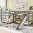 thumbnail image 3 of Harper & Bright Designs L Shaped Bunk Bed for 4, Quad Bunk Bed with Slide Full Over Full Wood Bunk Frame for Bedroom, Gray, 3 of 12